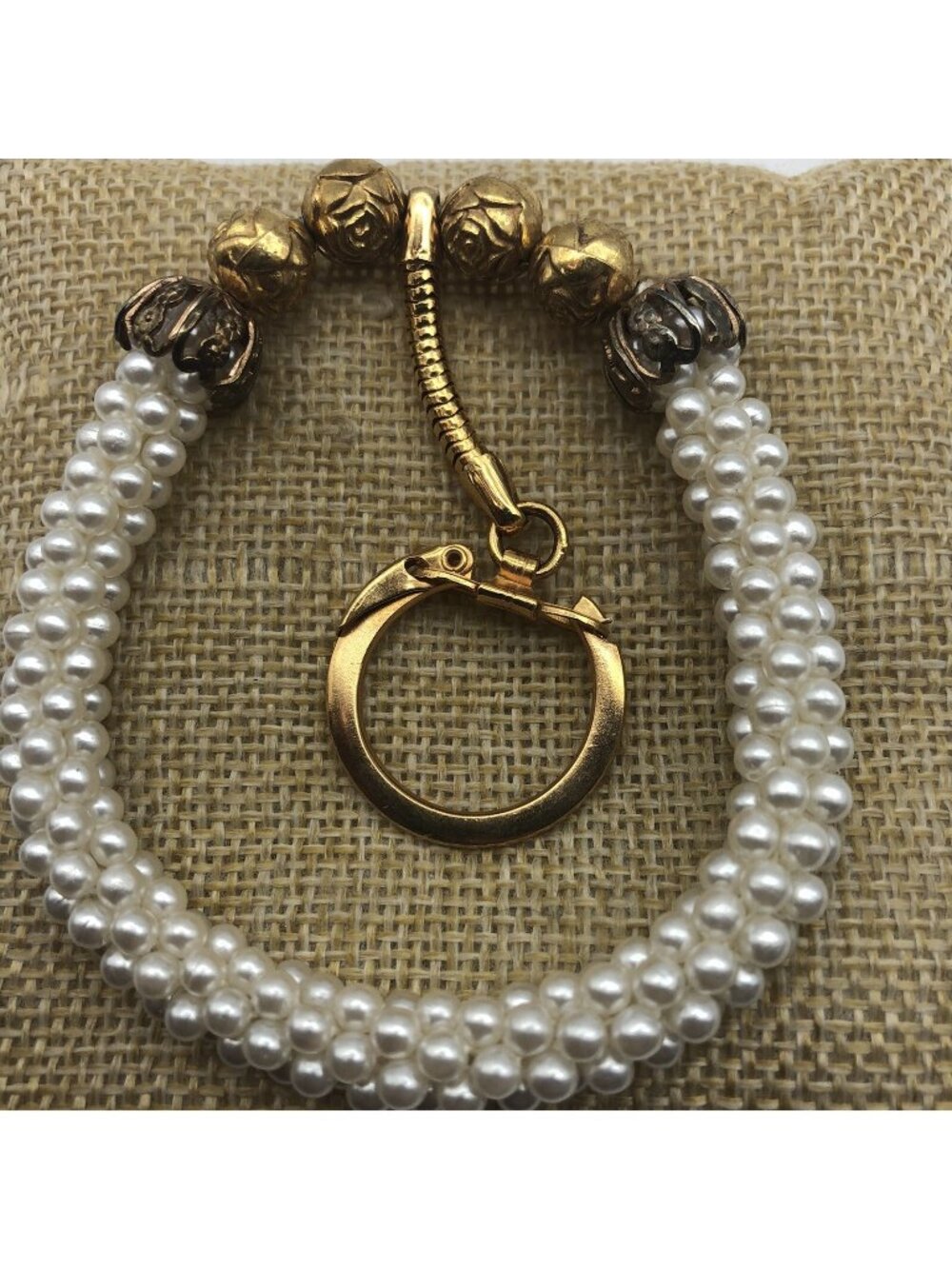 Vintage MCM Bracelet keychain faux pearl old school lanyard